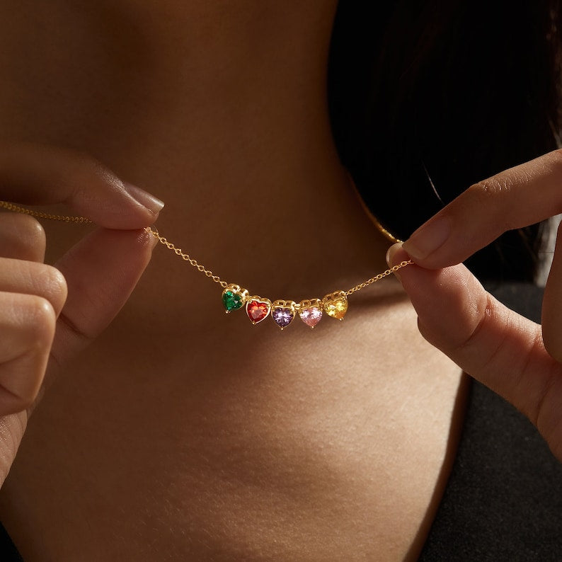 Mom Necklace With Birthstones Heart Charm – CentimeGift