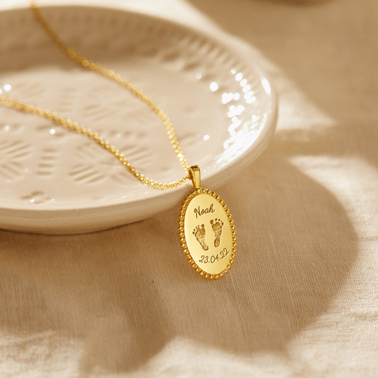 Baby Footprint Oval Charm Necklace