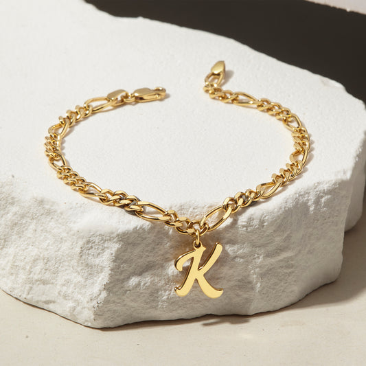 Personalized Initial Bracelet - Figaro Chain