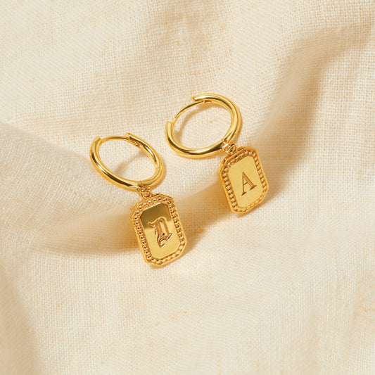 Dangle Initial Tag Earrings