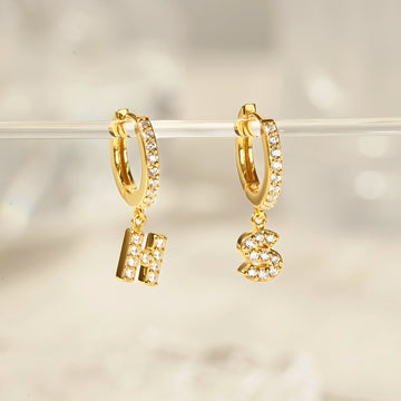 CZ Letter Hoop Earrings