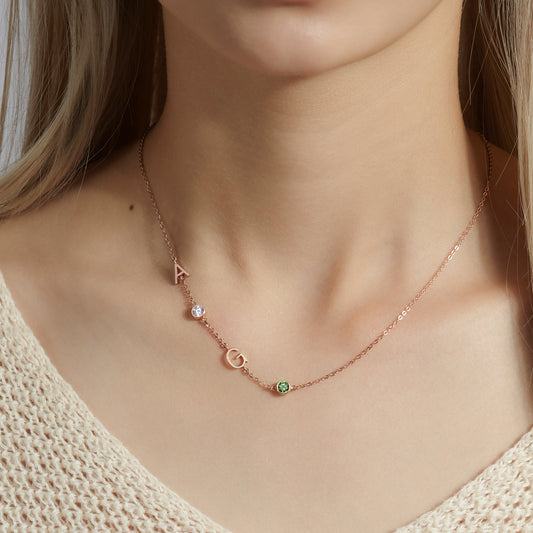 Sideway Initial Necklace With Birthstone