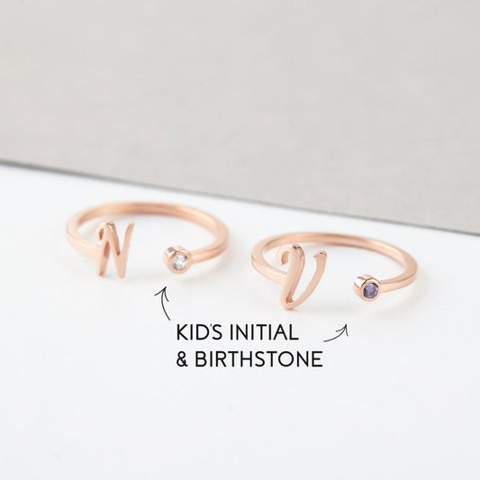 Cursive Initial Ring with Birthstone