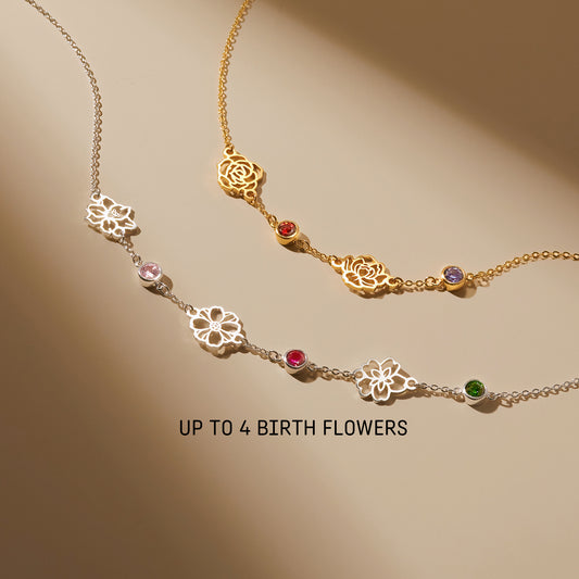 Birth Flower Necklace With Birthstones