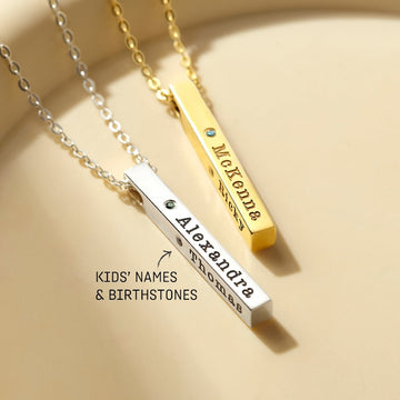 Kids Names Birthstones Necklace - 4 Sides