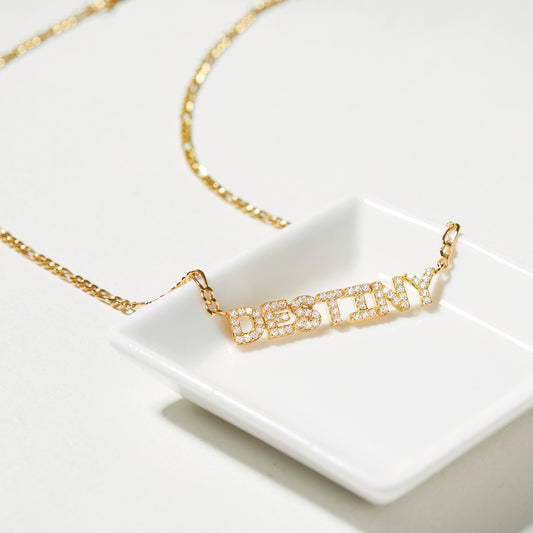 CZ Pave Name Necklace - Figaro Chain