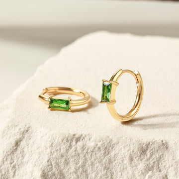 Baguette Birthstone Hoop Earrings