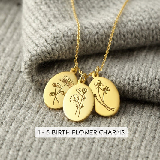 Birth Month Flower Necklace For Mom - Oval