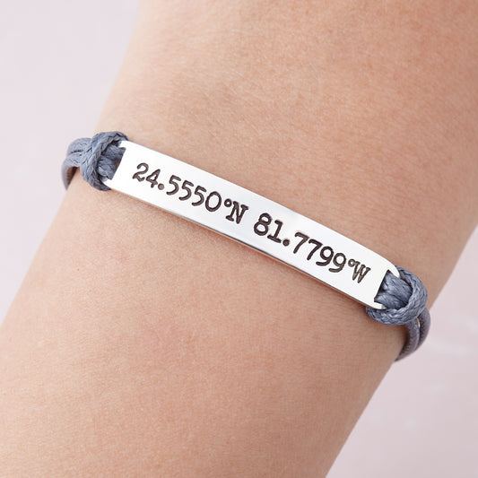 Leather Longitude Latitude Bracelet