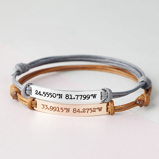 Leather Longitude Latitude Bracelet