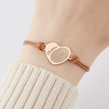 Leather Fingerprint Bracelet With Name