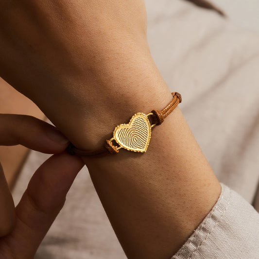 Fingerprint Leather Bracelet - Heart Charm