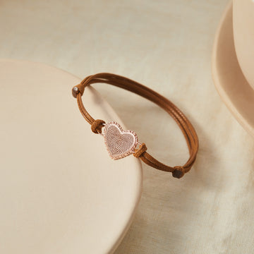 Fingerprint Leather Bracelet - Heart Charm