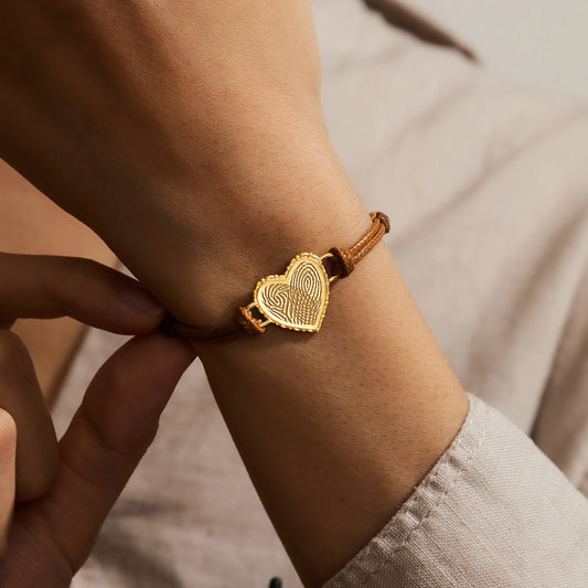 Double Fingerprint Bracelet - Heart Charm