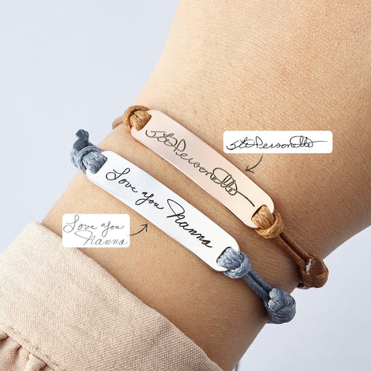 Leather Handwriting Bracelet - Curved Bar