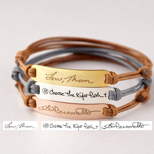 Leather Handwriting Bracelet - Curved Bar