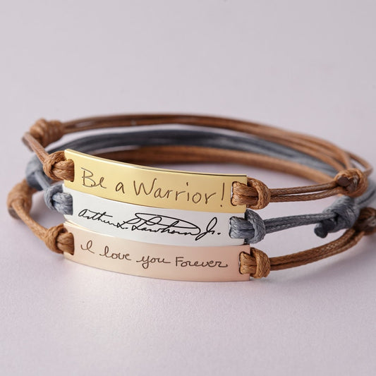 Leather Handwriting Bracelet - Bar