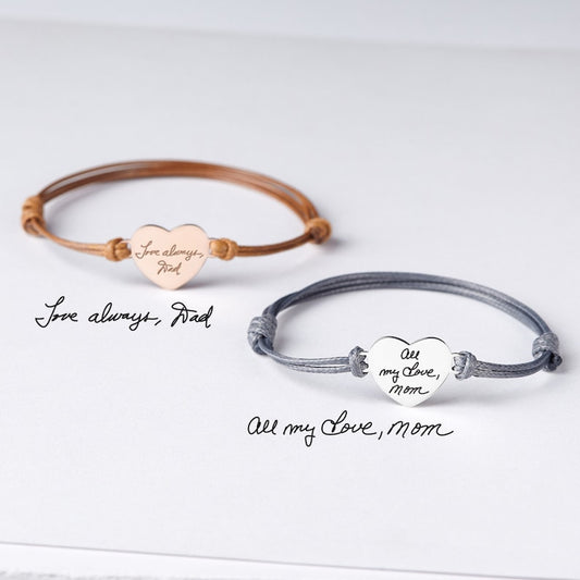 Leather Handwriting Bracelet - Heart