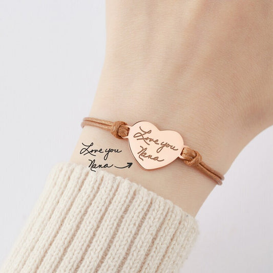 Leather Handwriting Bracelet - Heart