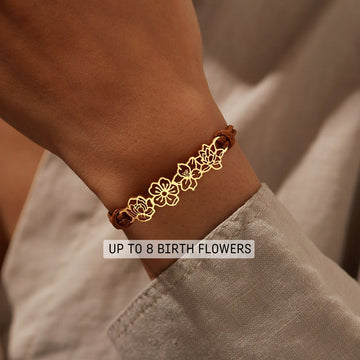 Birth Flower Bracelet - Leather Cord