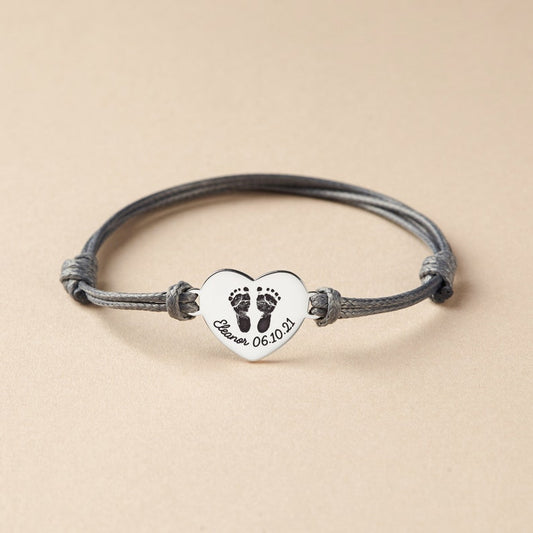 Baby Footprint Leather Bracelet - Heart