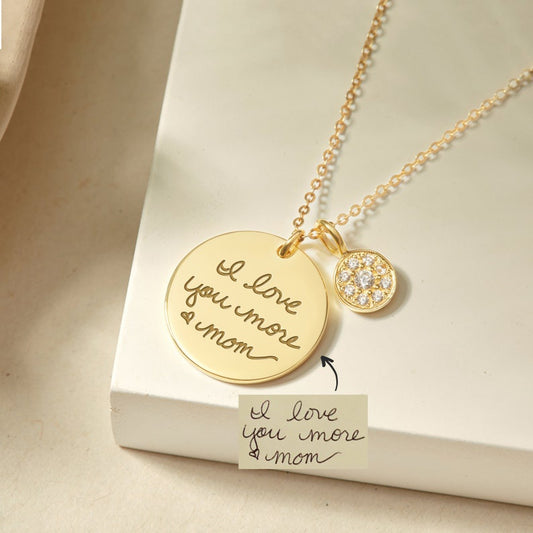 Disc handwriting necklace with charm