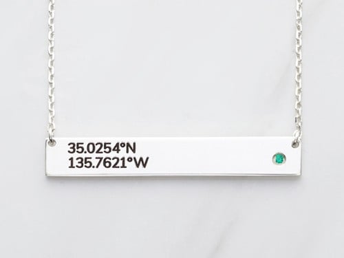 Coordinate Bar Necklace with Birthstone