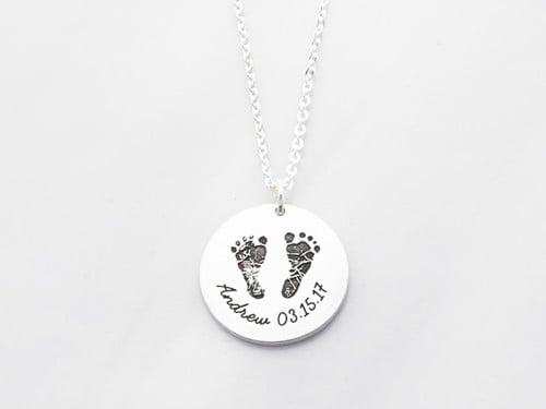 Handprint or Footprint Engraved Circle Charm Necklace fingerprint jewellery 