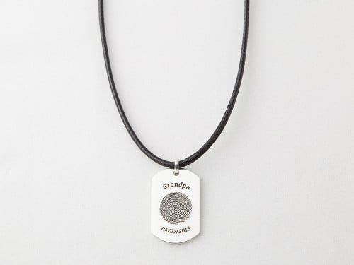Dog Tag Thumbprint Necklace - Leather Cord