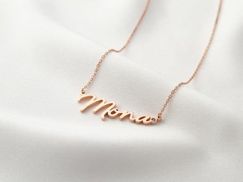 Name Necklace with Birthstone