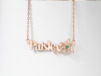 Name Necklace With Birthstone And Birth Flower
