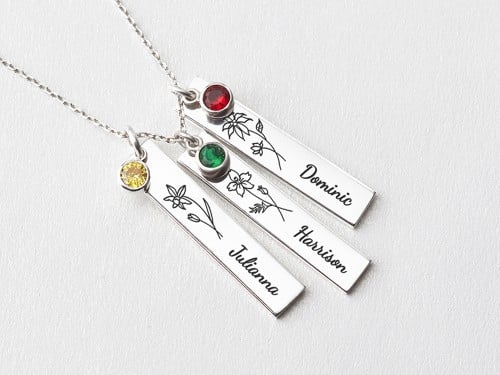 Bar Name Necklace With Birthstone