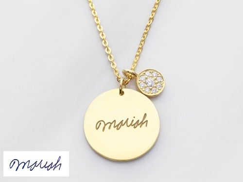 Disc Personalized Signature Necklace with Button Charm