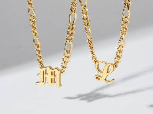 Personalized Initial Necklace - Figaro Chain