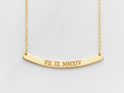 Curved Bar Roman Numeral Necklace