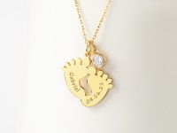 Baby Feet Necklace with Birthstone