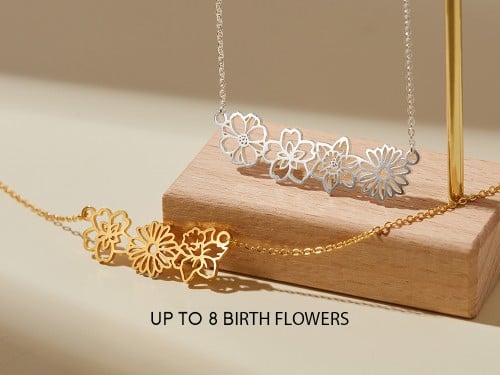 Birth Flower Necklace - 1-8 birth flowers