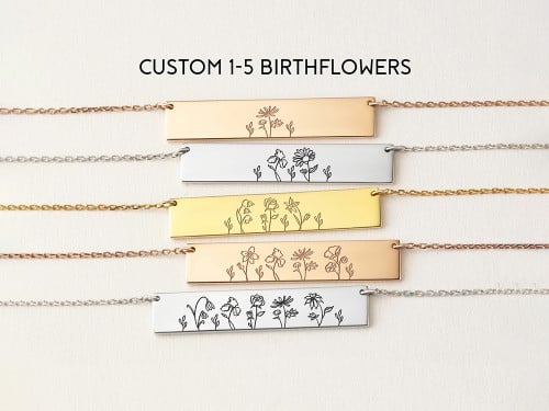 Birth Month Flowers Necklace - Bar 