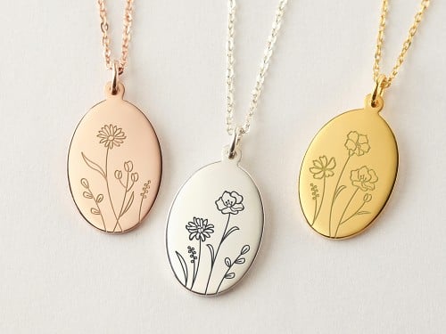 Combined Birth Flower Necklace - Oval 
