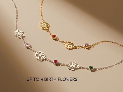 Birth Flower Necklace With Birthstones