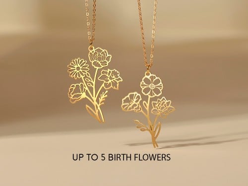 Combined Birth Flower Bouquet Necklace
