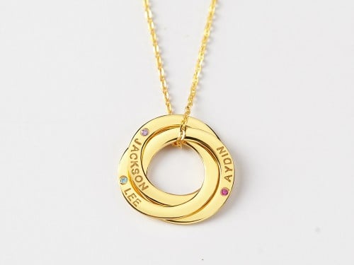 Mother's Necklace With Kids' Names & Birthstones - 2-5 Rings