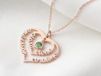 Heart Necklace With Names & Birthstone