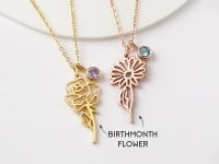 Birth Flower Necklace With Birthstone