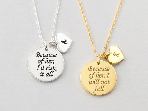 Mom Daughter Necklace Set - "Because of her"