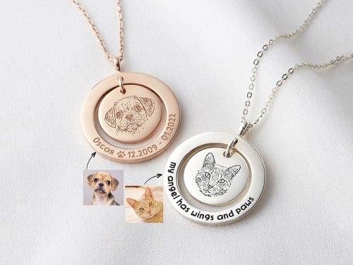 Pet Portrait Necklace - Disc and Ring