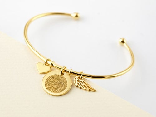 Thumbprint Bracelet With Angel Wing & Heart Charms