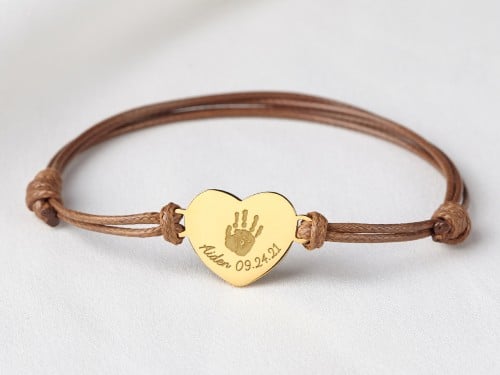 Baby Handprint Leather Bracelet - Heart