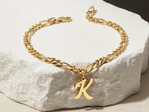 Personalized Initial Bracelet - Figaro Chain