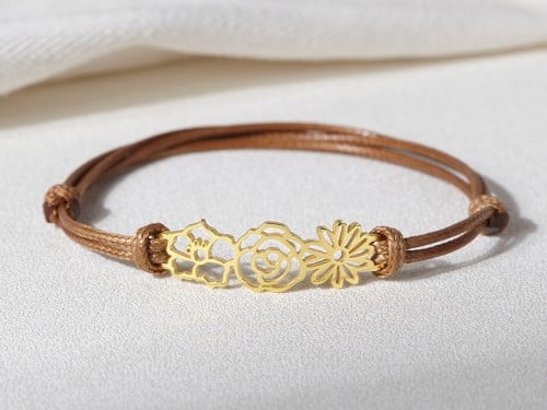 Birth Flower Bracelet - Leather Cord
